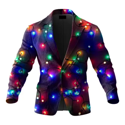 Festive Christmas Corduroy Colorful Light 3d Print Blazer For Holiday Celebrations