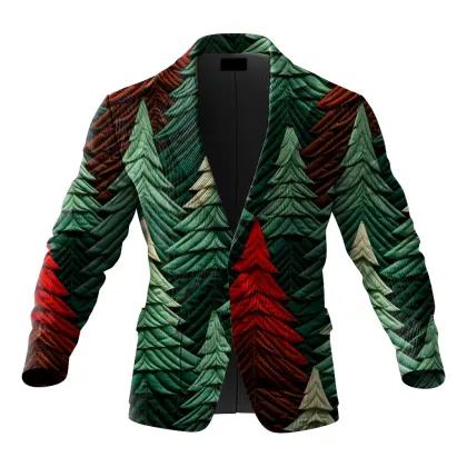 Festive Christmas Corduroy Retro Tree 3d Print Blazer For Holiday Celebrations