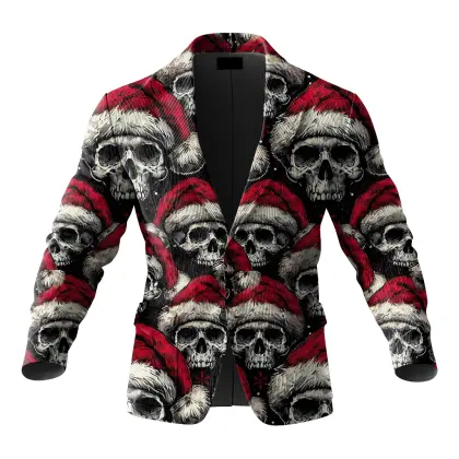 Festive Christmas Corduroy Skull 3d Print Blazer For Holiday Celebrations