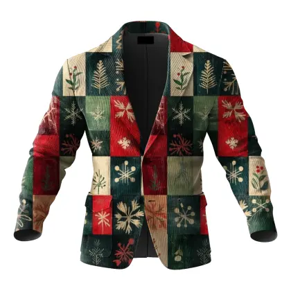 Festive Christmas Corduroy Pattern 3d Print Blazer For Holiday Celebrations
