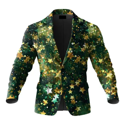 Festive Christmas Corduroy Fluorescent Green 3d Print Blazer For Holiday Celebrations