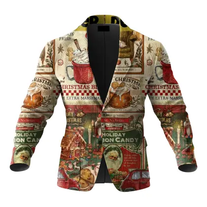 Festive Christmas Corduroy Vintage Antique Toys 3d Print Blazer For Holiday Celebrations