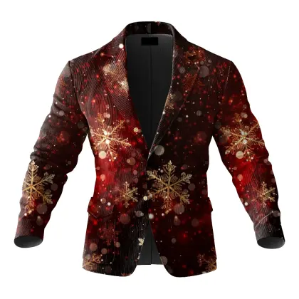 Festive Christmas Corduroy Snowflake 3d Print Blazer For Holiday Celebrations