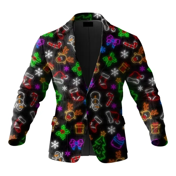 Festive Christmas Corduroy Fluorescent Ornament 3d Print Blazer For Holiday Celebrations - Wayrates.com 