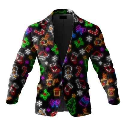 Festive Christmas Corduroy Fluorescent Ornament 3d Print Blazer For Holiday Celebrations