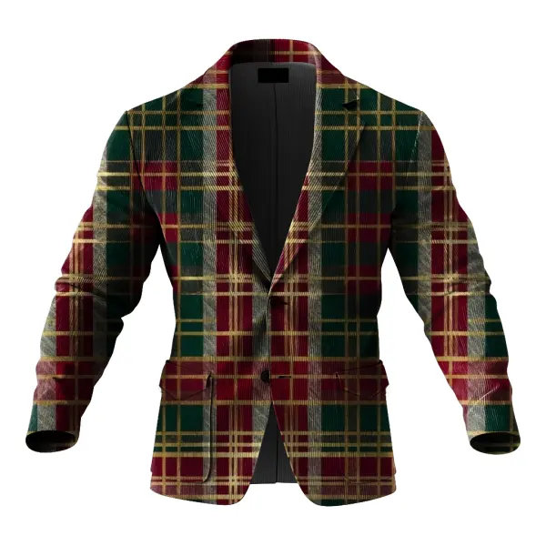 Festive Christmas Corduroy Golden Line 3d Print Blazer For Holiday Celebrations - Wayrates.com 