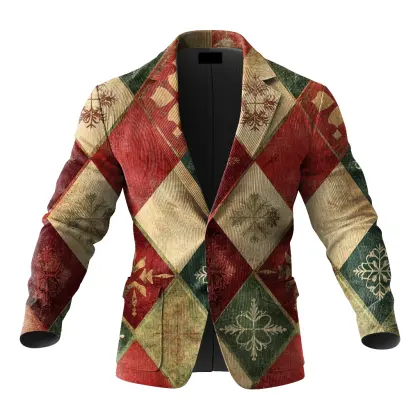 Festive Christmas Corduroy Retro Pattern 3d Print Blazer For Holiday Celebrations