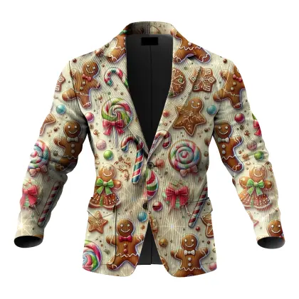 Festive Christmas Corduroy Retro Gift 3d Print Blazer For Holiday Celebrations