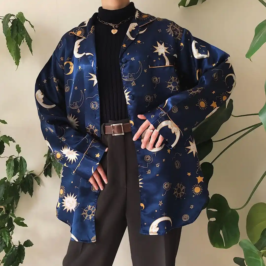 Vintage Printed Color Long Sleeve Shirt