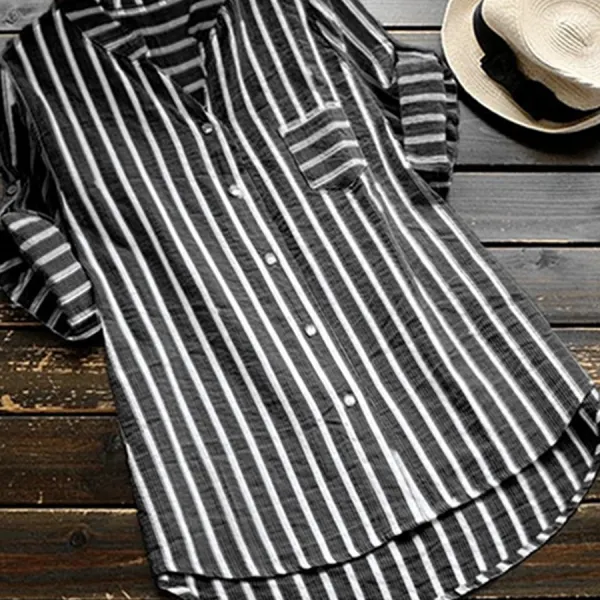 V Neck Loose Fitting Stripes Blouses - Styletaken.chimpone.com 