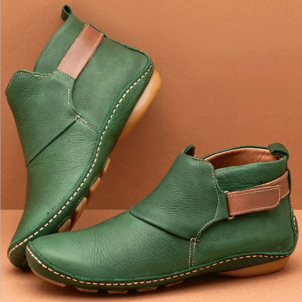 Vintage handmade PU leather velcro flat ankle boots - Realyiyi.com 