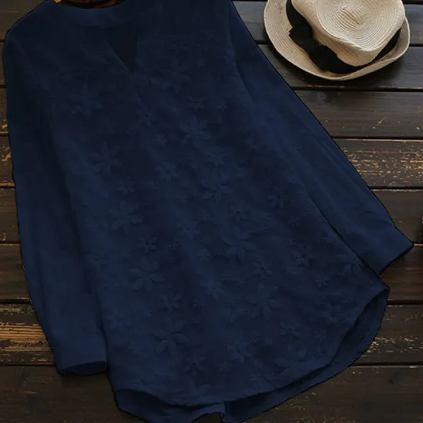 V Neck Embroidered Patchwork Embroidery Blouses - Kalesafe.com 