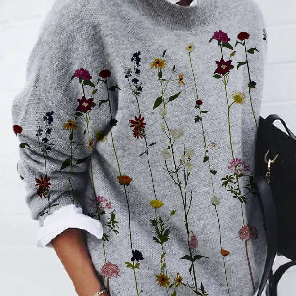 Casual Fashion Flower Print Long-Sleeved Pullover - Kalesafe.com 