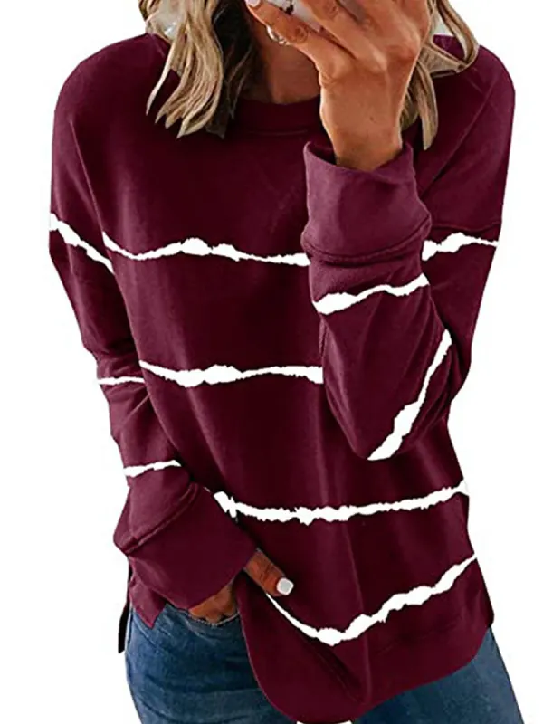 Round Neck Striped Long Sleeve T-shirt - Oasisjoy.com 