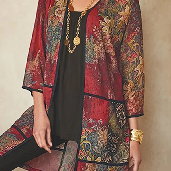 Print Three-quarter Sleeve Cardigan - Kalesafe.com 