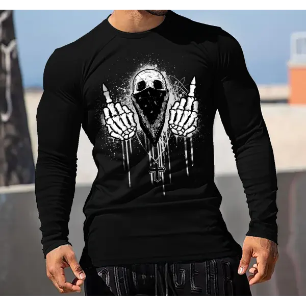 Skull Print Long-sleeved T-shirt - Honeylop.chimpone.com 