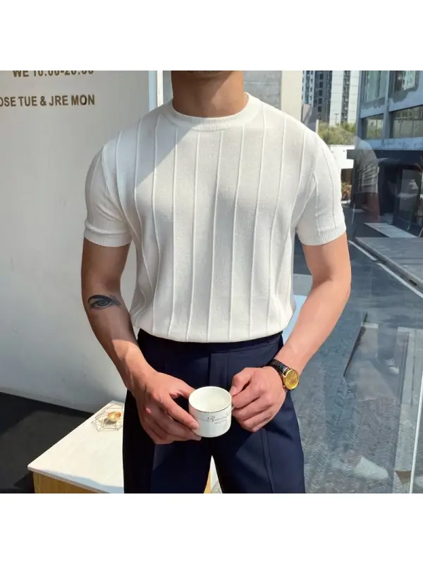 Mens Round Neck Knitted T-shirt - Cominbuy.com 