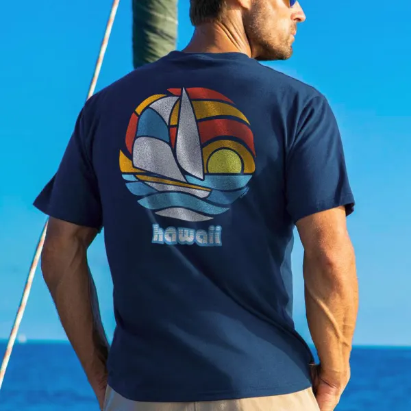 Stained Glass Sail Navy Crew Crew Neck Short Sleeve T-shirt - Mosaicnew.com 