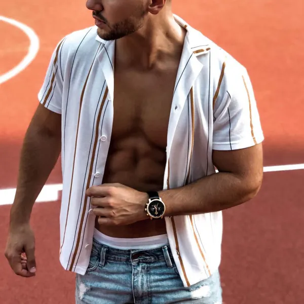 Striped contrast short-sleeved shirt - Bustalent.com 