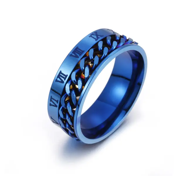 Roman Numeral Titanium Steel Ring Rotatable Chain Ring - Keymimi.com 