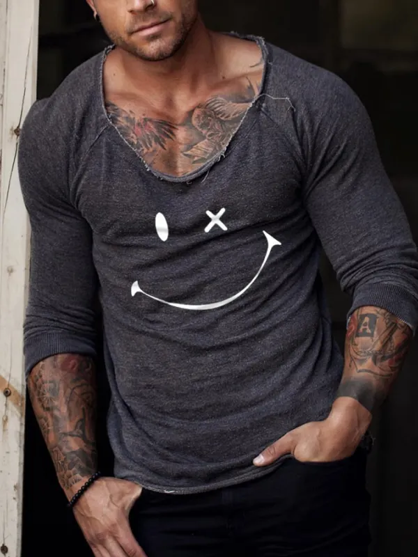 Fashion Smiley Printed Long Sleeve T-shirt - Sunshinetip.com 