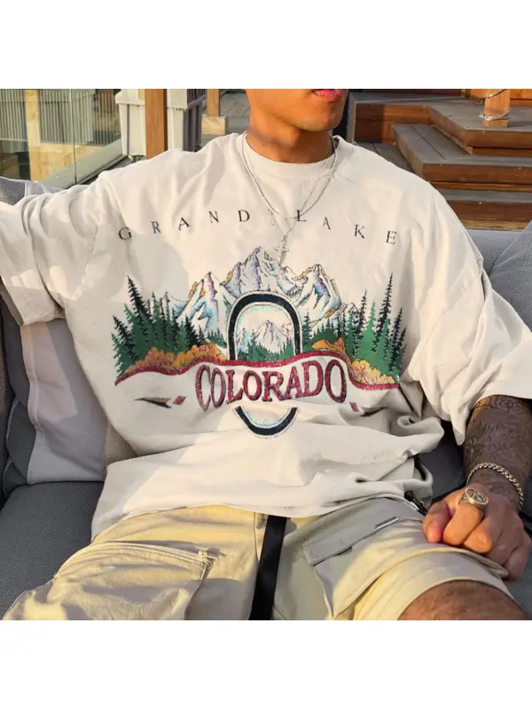 Retro Men's COLORADO Print Oversized T-shirt - Realyiyi.com 