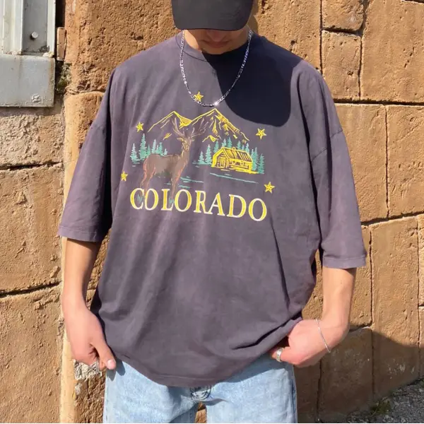 Retro Oversized Colorado Print T-Shirt - Spiretime.com 