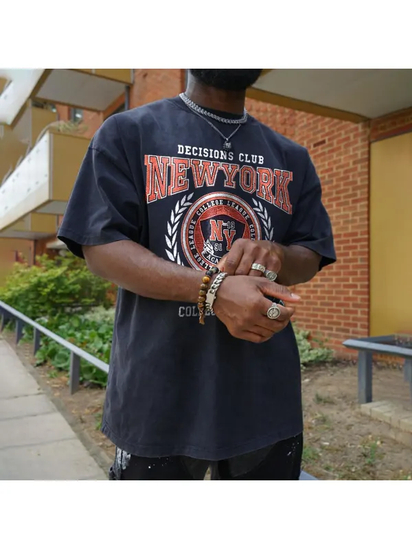 Retro Oversized Men's New Yourk Print T-shirt - Ootdmw.com 