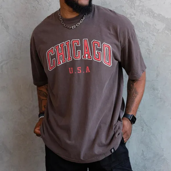 Retro Oversized Men's Chicago Print T-shirt - Keymimi.com 