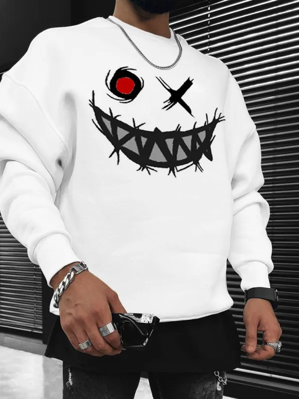 Smiley Print Casual Oversized Men's Sweatshirt - Sunshinetip.com 