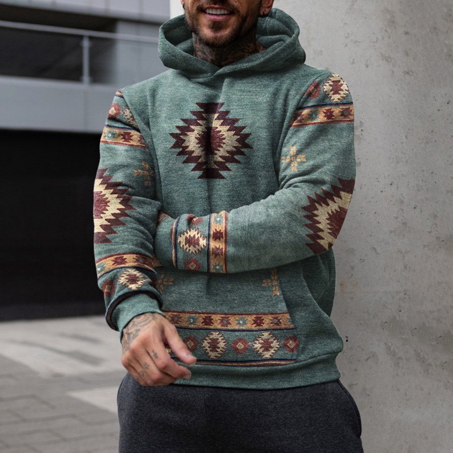 

Vintage Men's Casual Western Ethnic Geometric Print Hooded Sweatshirt