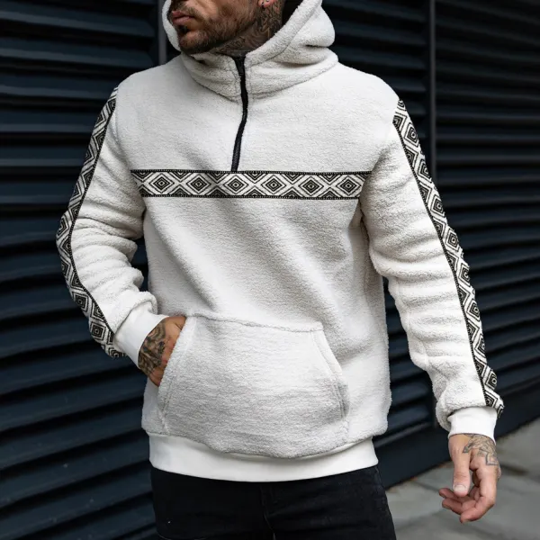 Sweat à Capuche Géométrique Décontracté En Sherpa Pour Homme - Faciway.com 