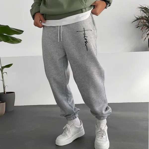 Men's Casual Simple Flannel Printed Sweatpants - Salolist.com 