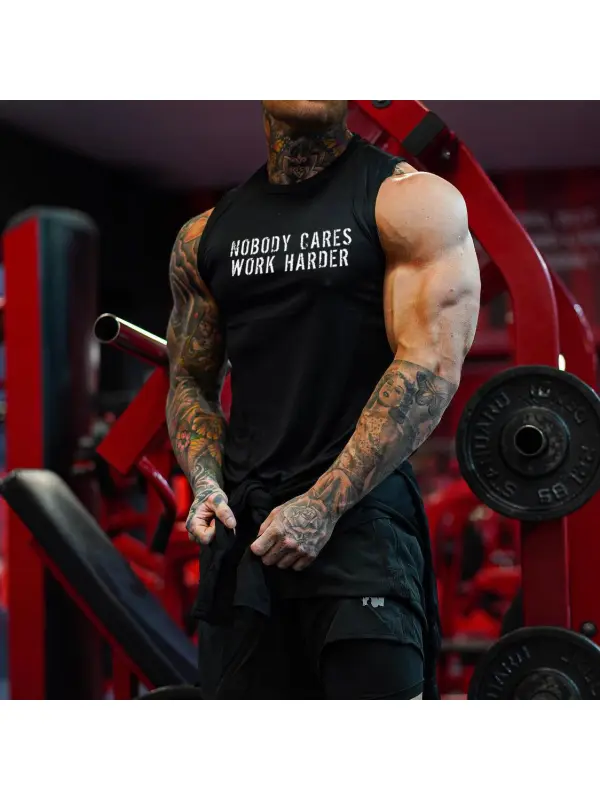 Nobody Cares Work Harder Print Sleeveless T-shirt - Shopyiyistories.com 