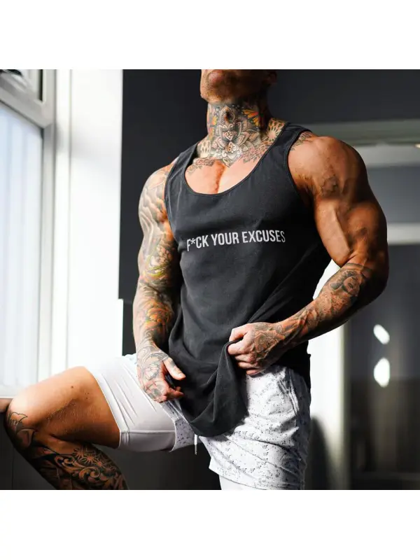 F*ck Your Excuses Print Sleeveless T-shirt - Ootdmw.com 