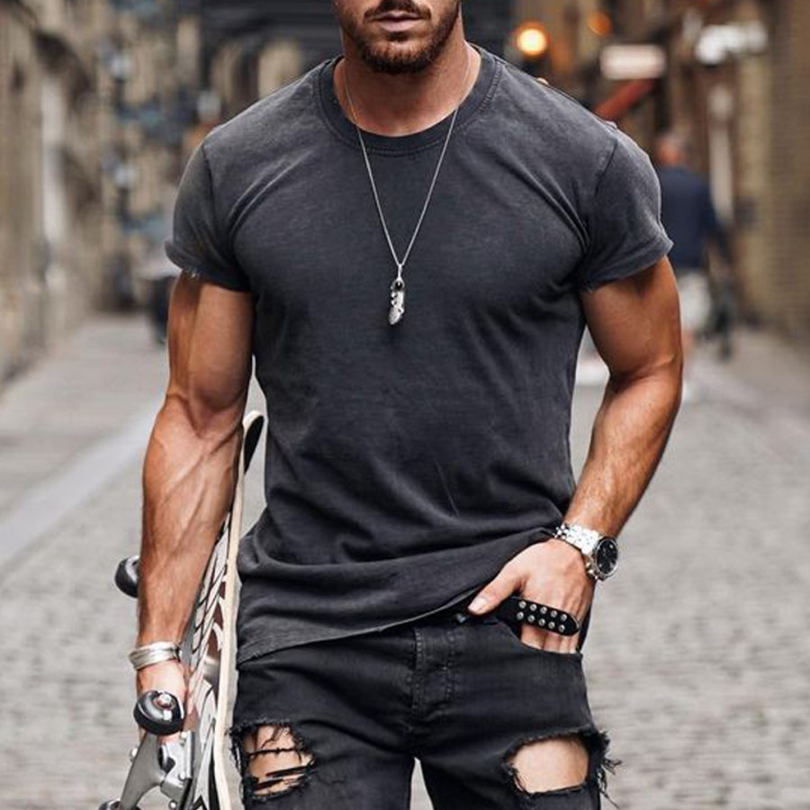 

Men's Retro Outdoor Motorcycle Top Casual Everyday Basics Round Neck Cotton Short Sleeve T-Shirt