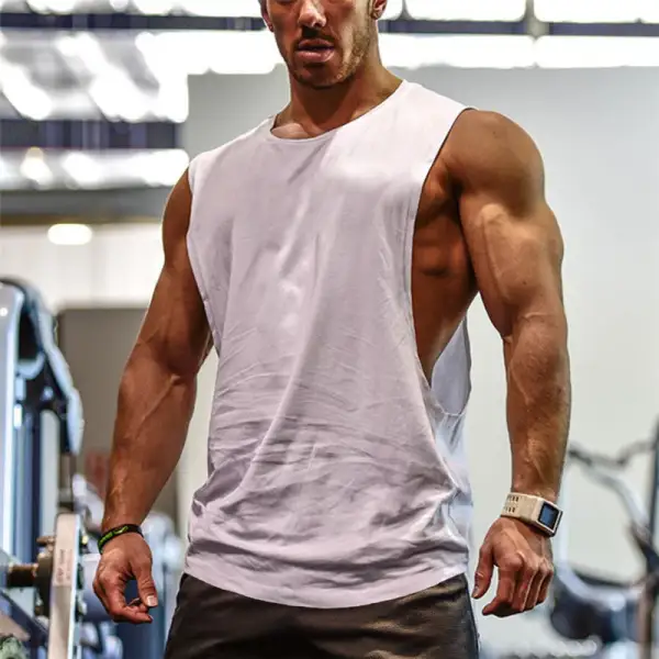 Sports Fitness Side Big Slit Loose Waistcoat T-shirt - Jumbochic.com 