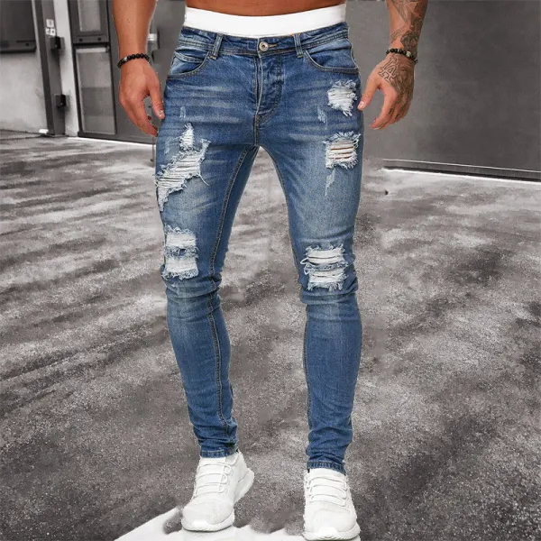 Hole Trend Black Slim Jeans Feet Pants - Jumbochic.com 