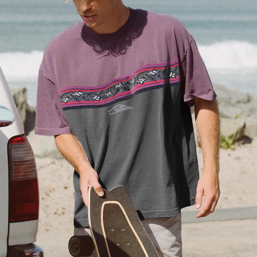 

Retro Contrast Round Neck Surf T-Shirt