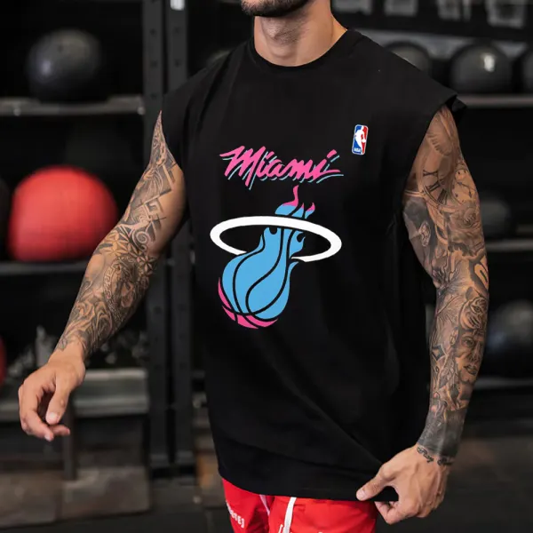 Men's Miami Nba Print Sports Sleeveless Tank Top - Dozenlive.com 