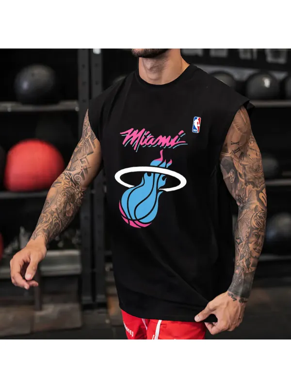 Men's Miami Nba Print Sports Sleeveless Tank Top - Timetomy.com 