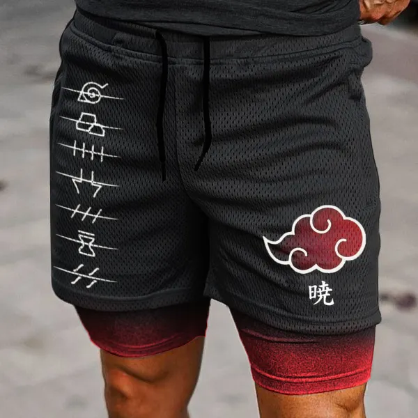 Men's Anime Naruto Print Sports Double Layer Shorts - Yiyistories.com 