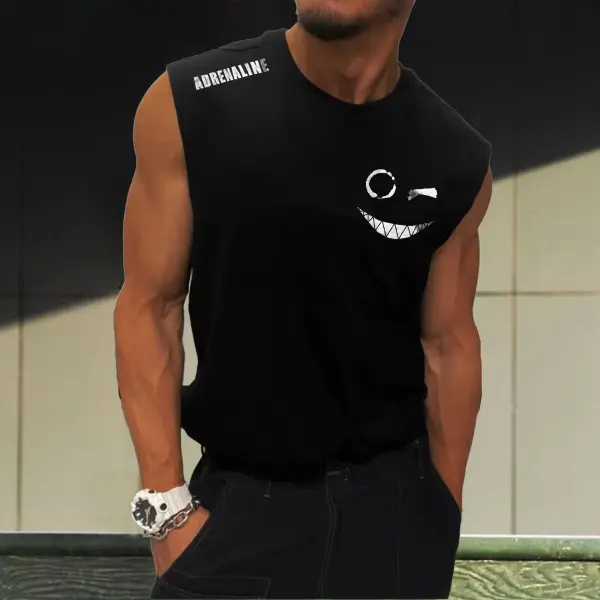 Men's Smiley Face Print Simple Sleeveless Vest - Mobilittle.com 
