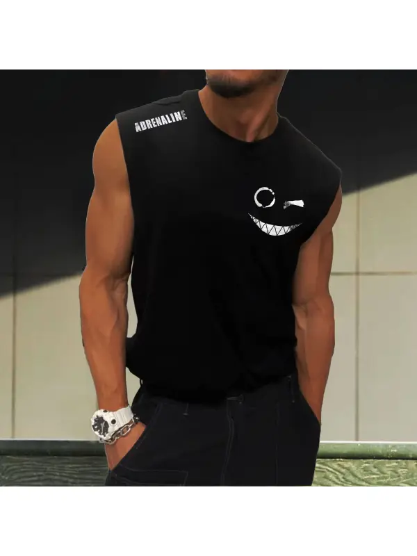 Men's Smiley Face Print Simple Sleeveless Vest - Anrider.com 