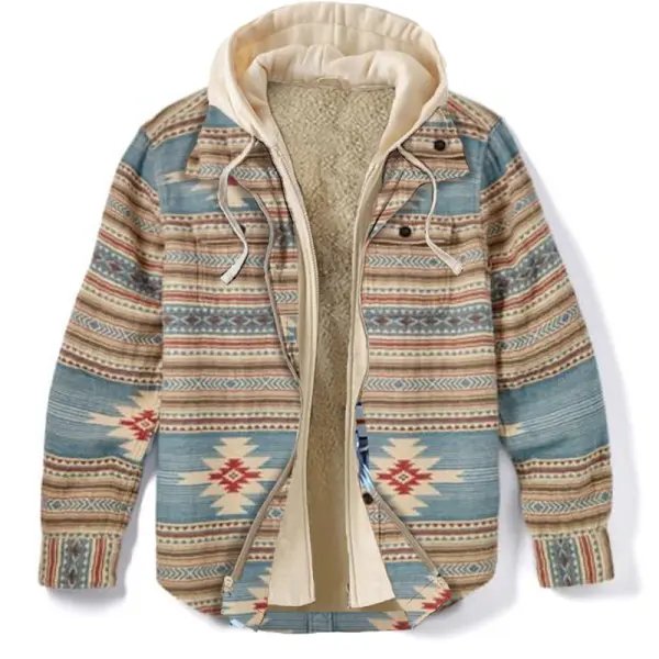Ethnic Geometric Texture Fleece Hooded Jacket - Albionstyle.com 