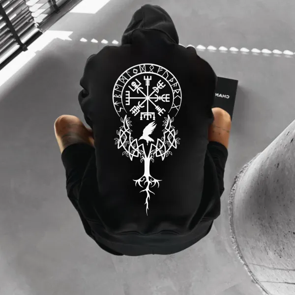 Oversize Vikings Totem Print Hoodie - Dozenlive.com 