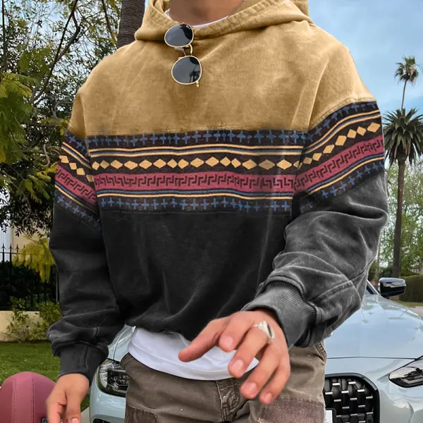 Oversize Unisex 90s Retro Aztec Patchwork Hoodie - Anurvogel.com 