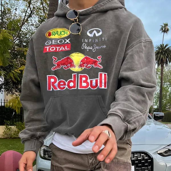 Racing Letter Graphic Print Street Leisure Oversized Hoodie