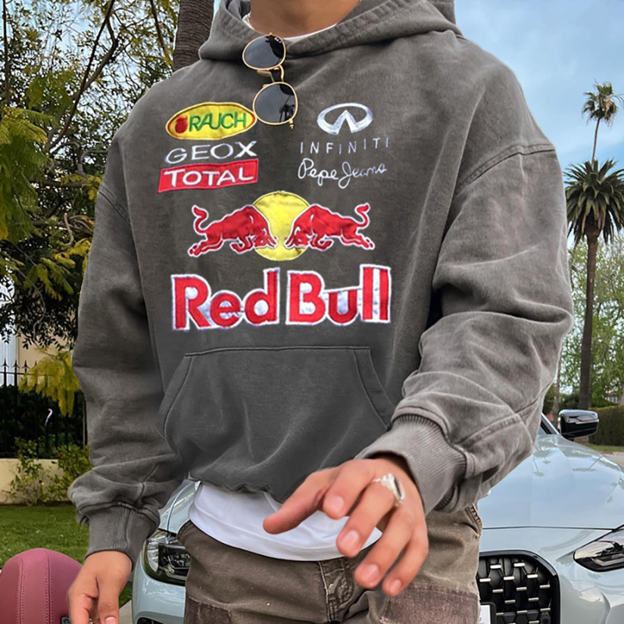 

Racing Letter Graphic Leisure Oversized Red Bull Energy Drink Hoodie