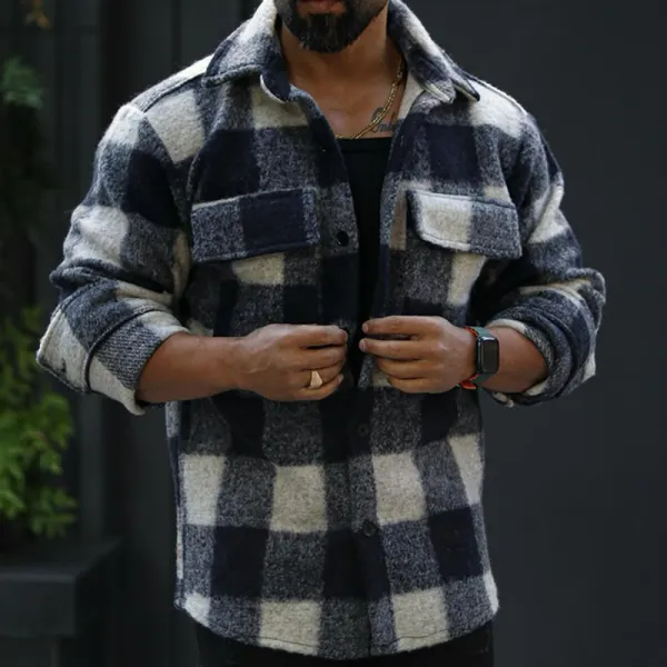 Corduroy Long Sleeve Plaid Jacket - Faciway.com 